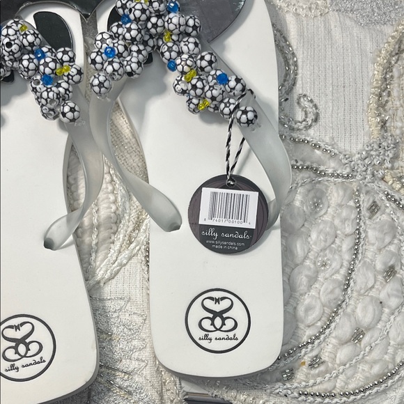 Silly Sandals White Flip Flops with Soccerball & Beaded Straps - Picture 7 of 7